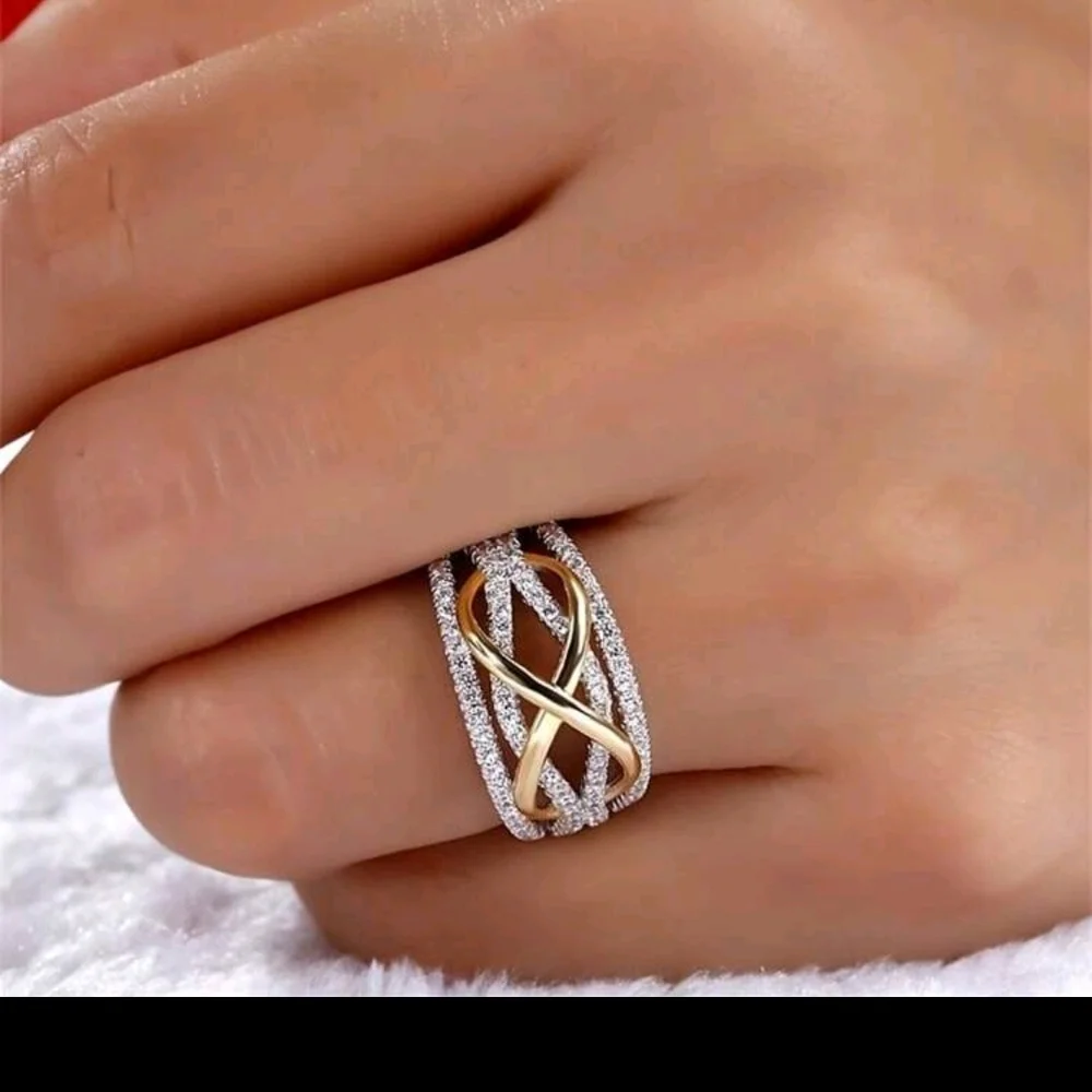 New S925 Sterling Silver Dual Color Infinity "8" Design Ring | Gift | Minimalist - Picture 2 of 5